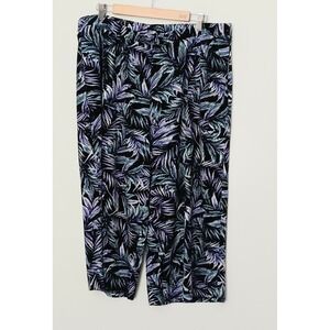Quacker Factory Pants Women's Size XL Pull-On Palm Printed Wide-Leg Knit Crop